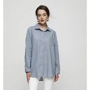 Minibee Long Sleeve Shirt Button Down Blouse Linen Cotton Tunic High Low Top